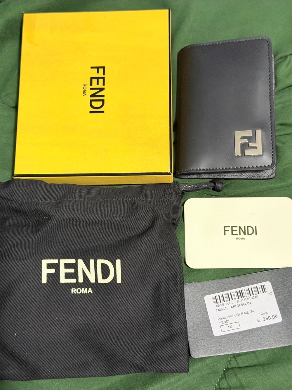 Fendi Black Leather Bifold Wallet with Silver FF Plaque